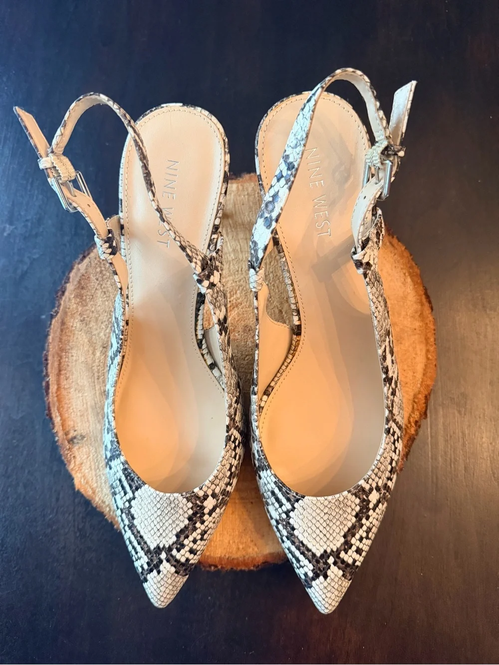 Nine West Snakeskin Slingback Kitten Heels - Pointed Toe - NWOT Size 9